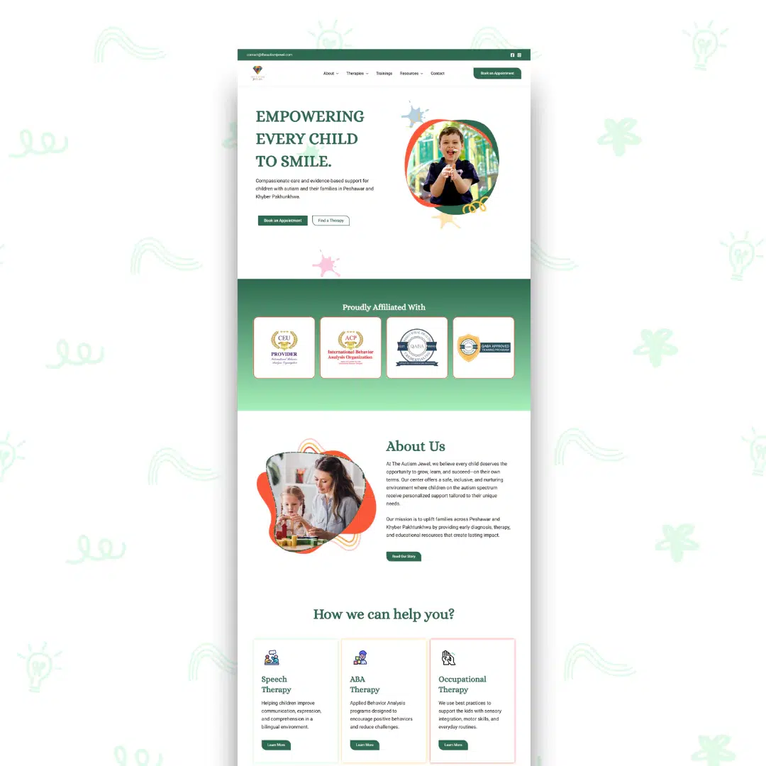 Web design for an Autism Therapy Centre